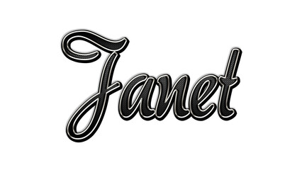 black metal 3d design of name Janet on white background.