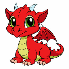 Dragon Bebé Rojo - Cute Red Baby Dragon Illustration & Vector Art