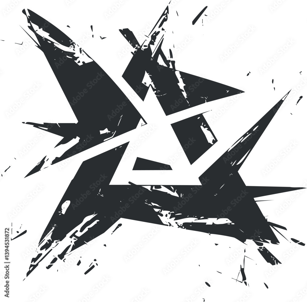 Poster abstract geometric design with sharp black and white angles creating a dynamic pattern.