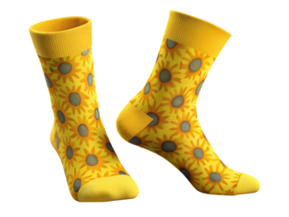 Bright Yellow Sunflower Patterned Socks, Sock Mockup, Sock isolated, Sock transparent background, 3D Sock Png, Sock Png