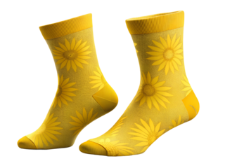 Bright Yellow Sunflower Patterned Socks, Sock Mockup, Sock isolated, Sock transparent background, 3D Sock Png, Sock Png