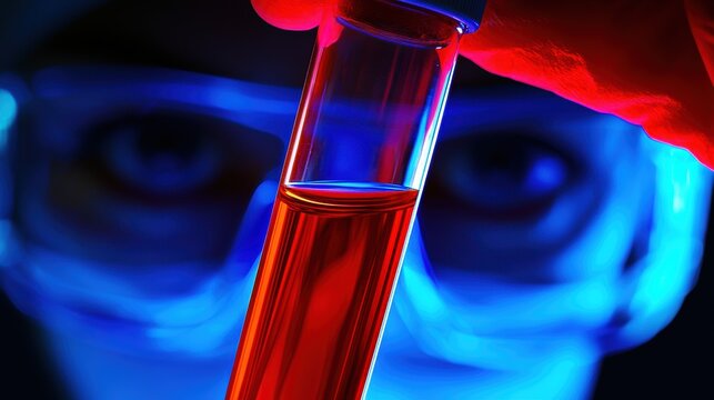 Scientific experiment with chemical solutions in a laboratory setting close-up view of test tube science concept