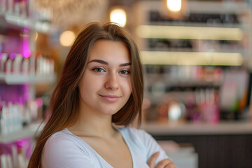 A woman in a hairdressing salon does her hair, generative ai