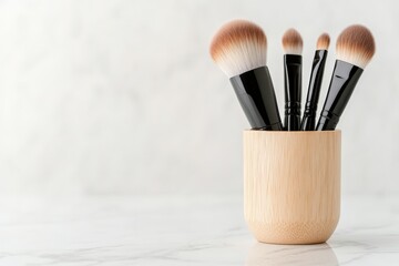 Makeup brushes in holder
