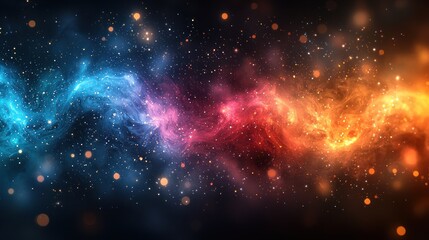 Abstract cosmic nebula with blue and red energy streams.