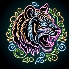 Obraz premium 호랑이, 네온사인 아트, jpeg (tiger, neon sign art, jpeg)