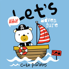 Cartoon pirate bear on boat with 