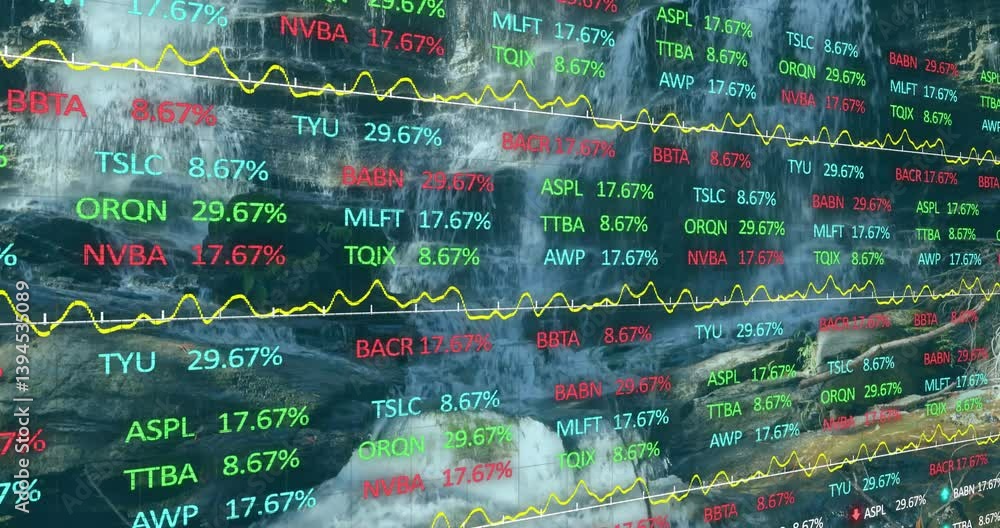 Aufkleber fluctuating graphs with company ticker symbols in animation of stock market data