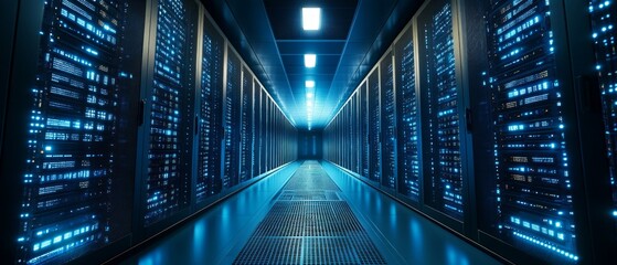 A server room with rows of working servers, perfect for topics about technology and IT infrastructure.