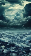 Obraz premium Stormy seascape with dark clouds