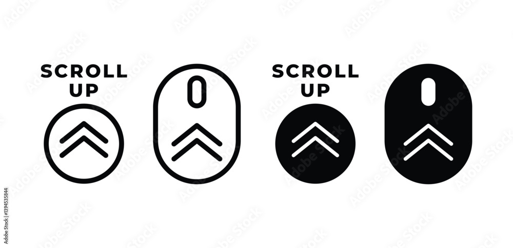 Poster scroll up icon black and white arrows in circular and oval vector design