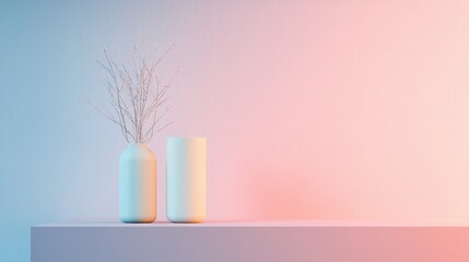 Vases with decorative branches on a shelf