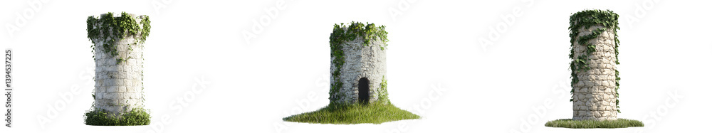 Poster Minimalist mockups of isolated stone structures surrounded by greenery