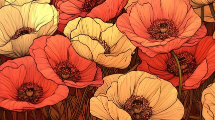 Vibrant Red and Yellow Poppies Floral Art Print