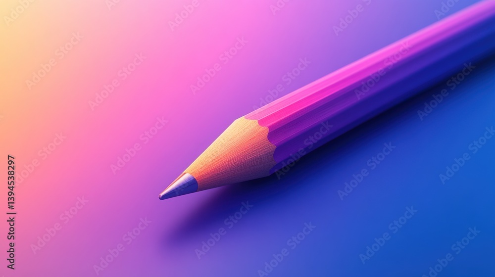 Poster a vibrant close-up of a sharpened colored pencil, showcasing its pointed tip against a colorful grad