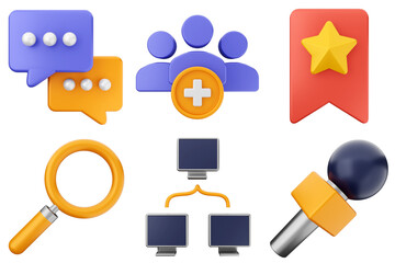 3d media communication icon set bundle