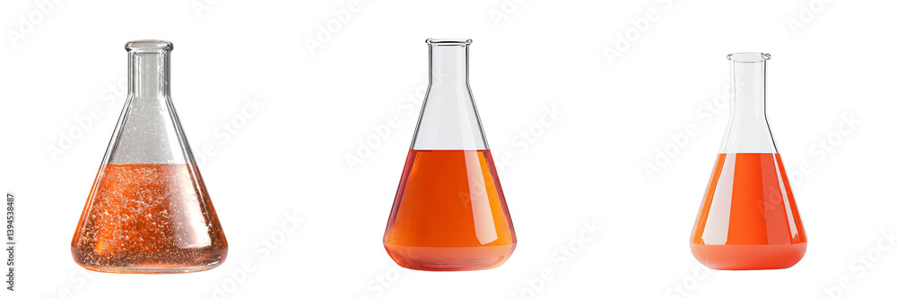 Poster colorful isolated glassware featuring various liquids in a minimalist laboratory setup for scientifi