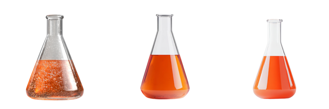 Colorful isolated glassware featuring various liquids in a minimalist laboratory setup for scientific experimentation