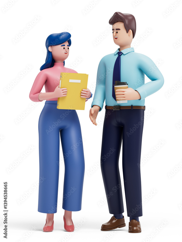Poster two 3d people converse, symbolizing professional networking and collaboration. 3d rendering, concept