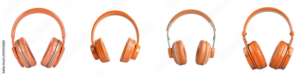 Poster minimalist design showcasing isolated orange headphones from multiple angles suitable for modern pro
