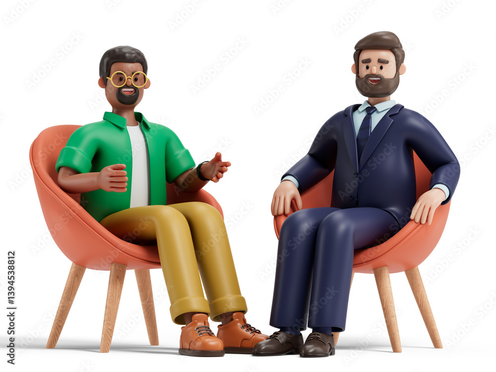 Poster two 3d men converse, symbolizing communication and connection. 3d rendering, conceptual image. isola