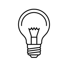 Simple line drawing of a light bulb, black and white, idea concept against a white background with copy space