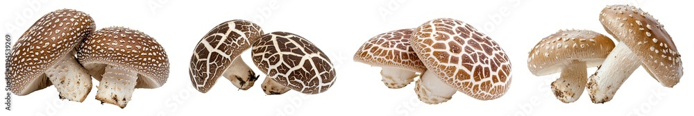 Aufkleber Modern display of isolated minimalist mockups showcasing various mushroom species with distinct patterns and textures