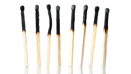 set burned extinguished matches isolated on white background PNG. GENERATIVE AI