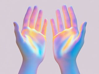 Obraz premium Holographic hands reach upward