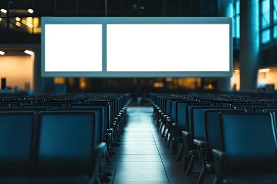 Detailed Color Picture of Empty Seats with Social Distance Sign at Work - Powered by Adobe