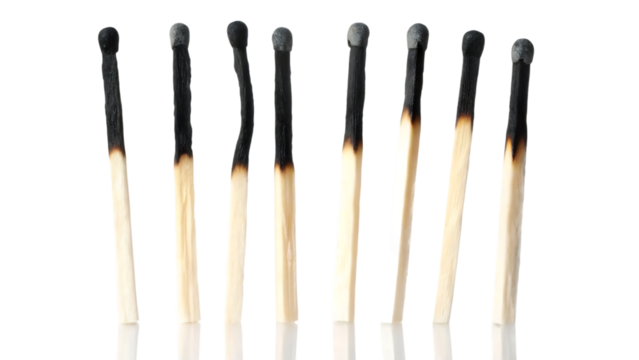 set burned extinguished matches isolated on white background PNG. GENERATIVE AI