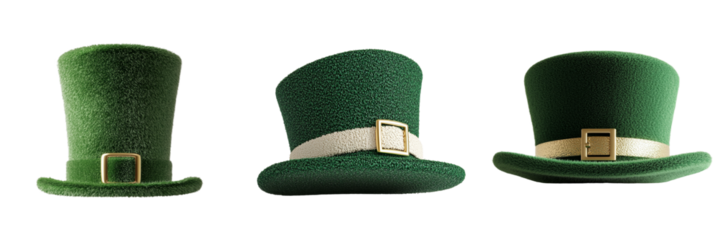 Unique collection of three green hats showcasing minimalist design for St. Patrick's Day celebrations and festive activities