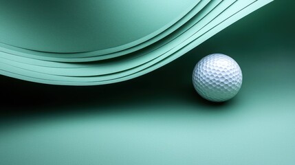 Abstract golf ball on a mint green background with soft, flowing curves.
