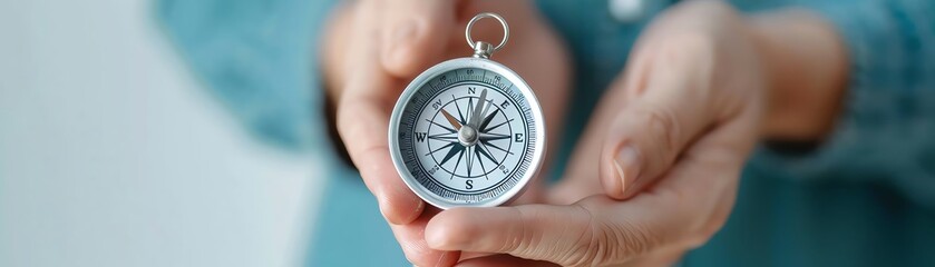 A symbolic compass with directions labeled "Save," "Invest," "Give," and "Plan" held by a senior.