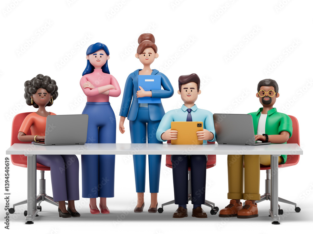 Poster professional team at work, symbolizing teamwork and efficiency. 3d rendering, conceptual image. isol