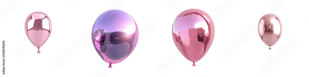 Aufkleber minimalist mockups of isolated shiny pink and purple balloons arranged neatly on a white background 