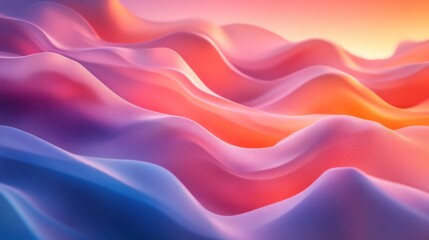 Fototapeta premium A colorful, abstract landscape featuring smooth, wave-like forms in shades of pink, purple, and blue, creating a serene and visually captivating scene.