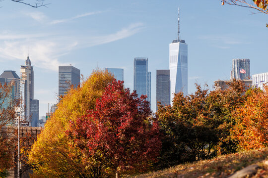 The New York Manhattan skyline during autumn