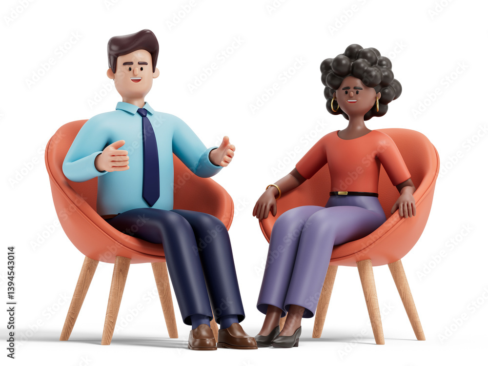 Poster two 3d people converse, symbolizing communication and connection. 3d rendering, conceptual image. is