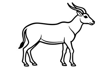 Elegant Addax antelope silhouette in minimalist line art vector style. This clean and modern wildlife design features the distinctive curved horns and sleek profile of the desert-dwelling Addax, 