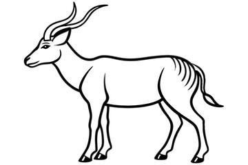 Elegant Addax antelope silhouette in minimalist line art vector style. This clean and modern wildlife design features the distinctive curved horns and sleek profile of the desert-dwelling Addax, 