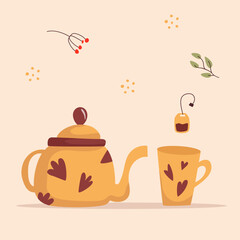 A cozy collection of ceramic tea goodies: teapots, cups, mugs, and vintage-style sets. Fun isolated illustrations and vectors for tea lovers and home kitchen vibes!