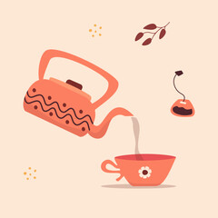 A cozy collection of ceramic tea goodies: teapots, cups, mugs, and vintage-style sets. Fun isolated illustrations and vectors for tea lovers and home kitchen vibes!