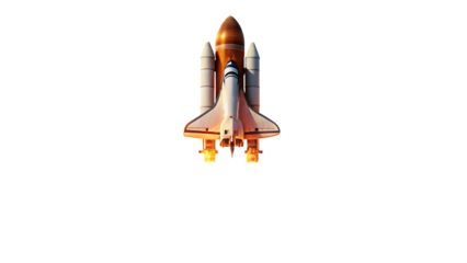 space shuttle launch with smoke and flames isolated on white background PNG. GENERATIVE AI