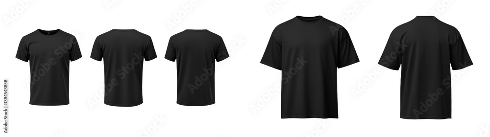 Leinwandbilder minimalist mockups of black t-shirts displayed from multiple angles for design showcase
