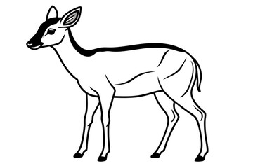 Elegant Addax antelope silhouette in minimalist line art vector style. This clean and modern wildlife design features the distinctive curved horns and sleek profile of the desert-dwelling Addax, 