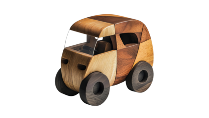 Png of Wooden toy car showcasing natural textures and colors, perfect for children's imaginative play.