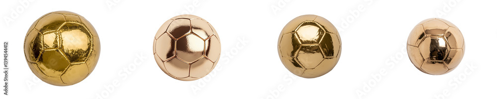 Poster minimalist mockups of golden soccer balls in various sizes on a plain background for design presenta