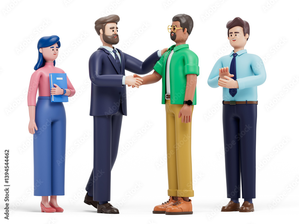 Aufkleber 3d man shakes hands with another, symbolizing agreement and teamwork. 3d rendering, conceptual image