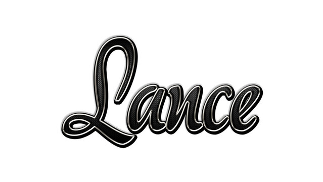 black metal 3d design of name Lance on white background.